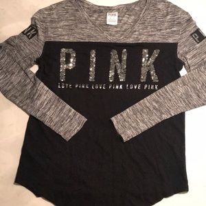 Pink v neck long sleeve shirt